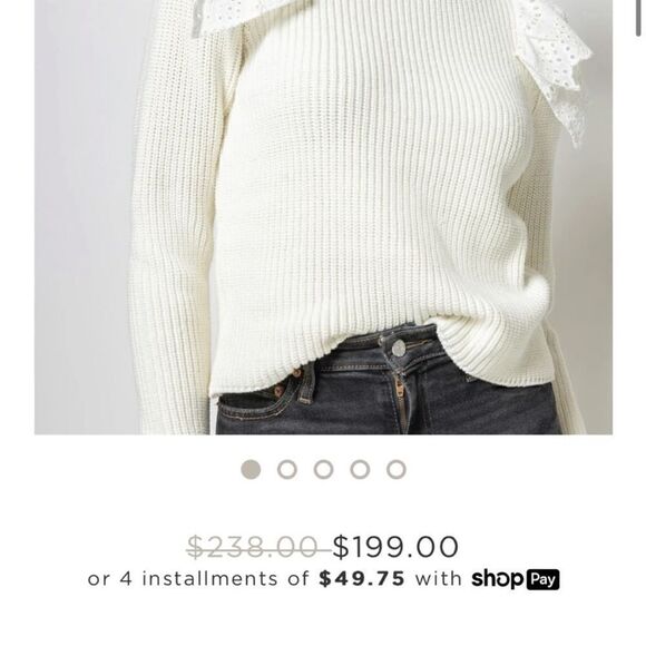 LILLA P Eyelet Ruffle Shoulder Trimmed Crew Neck Ribbed Sweater White Size L - Picture 9 of 11